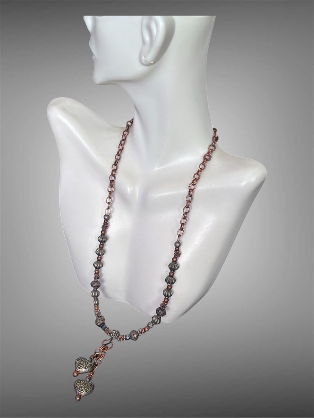 VTG Copper Beaded Heart Pendant Necklace
